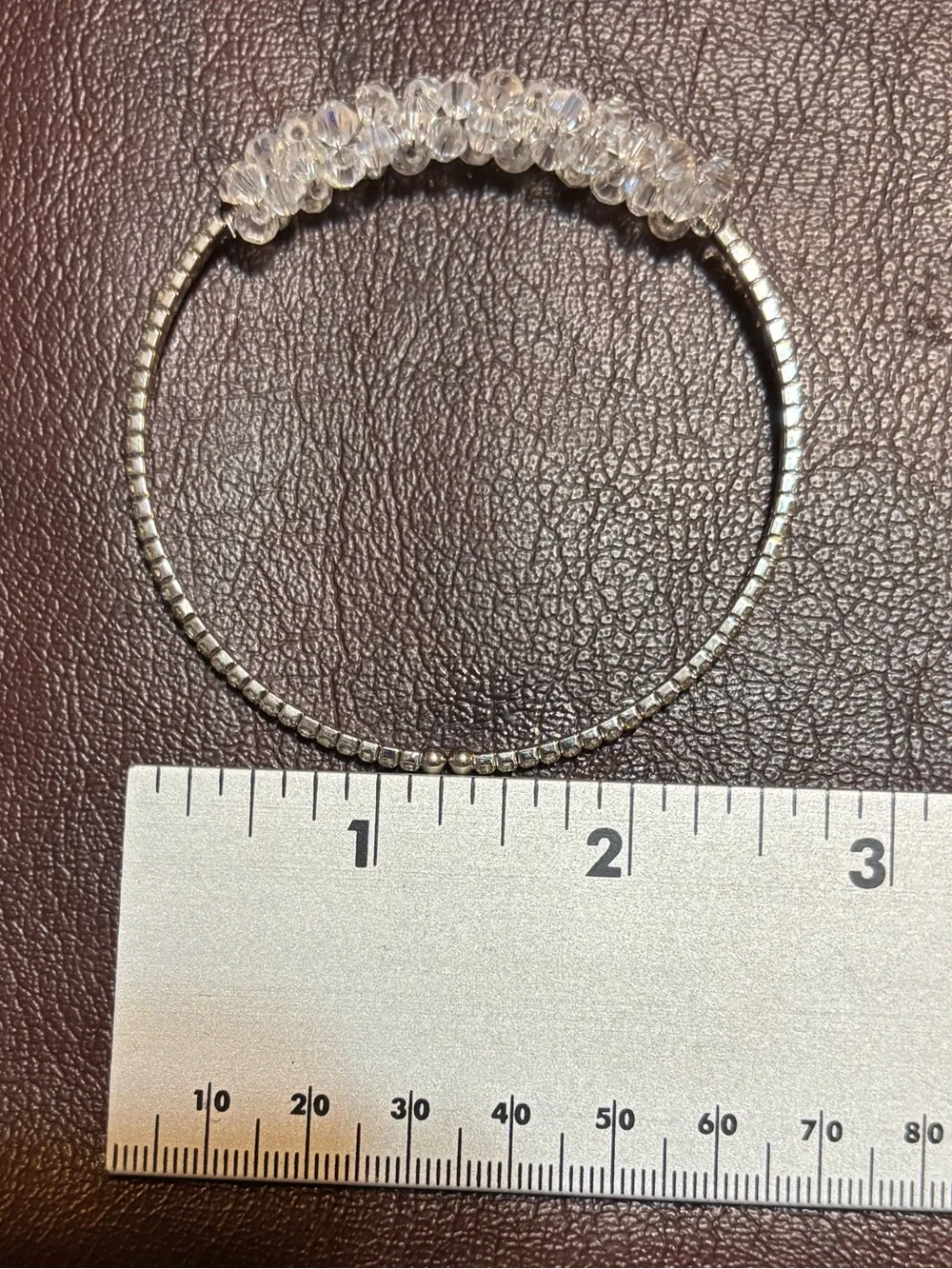 Clear Crystal Beaded Silver Bangle Vintage Estate